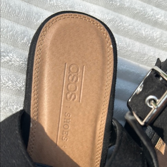 ASOS Black Suede Sandals with Wide Strap and Cushioned Sole - Picture 3 of 12